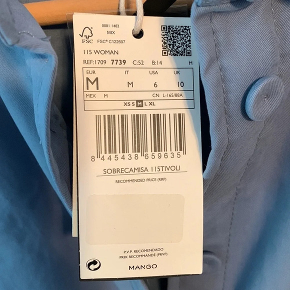 Pernille X Mango size 6 light blue shaket over sized shirt insulated button up M - Picture 7 of 9